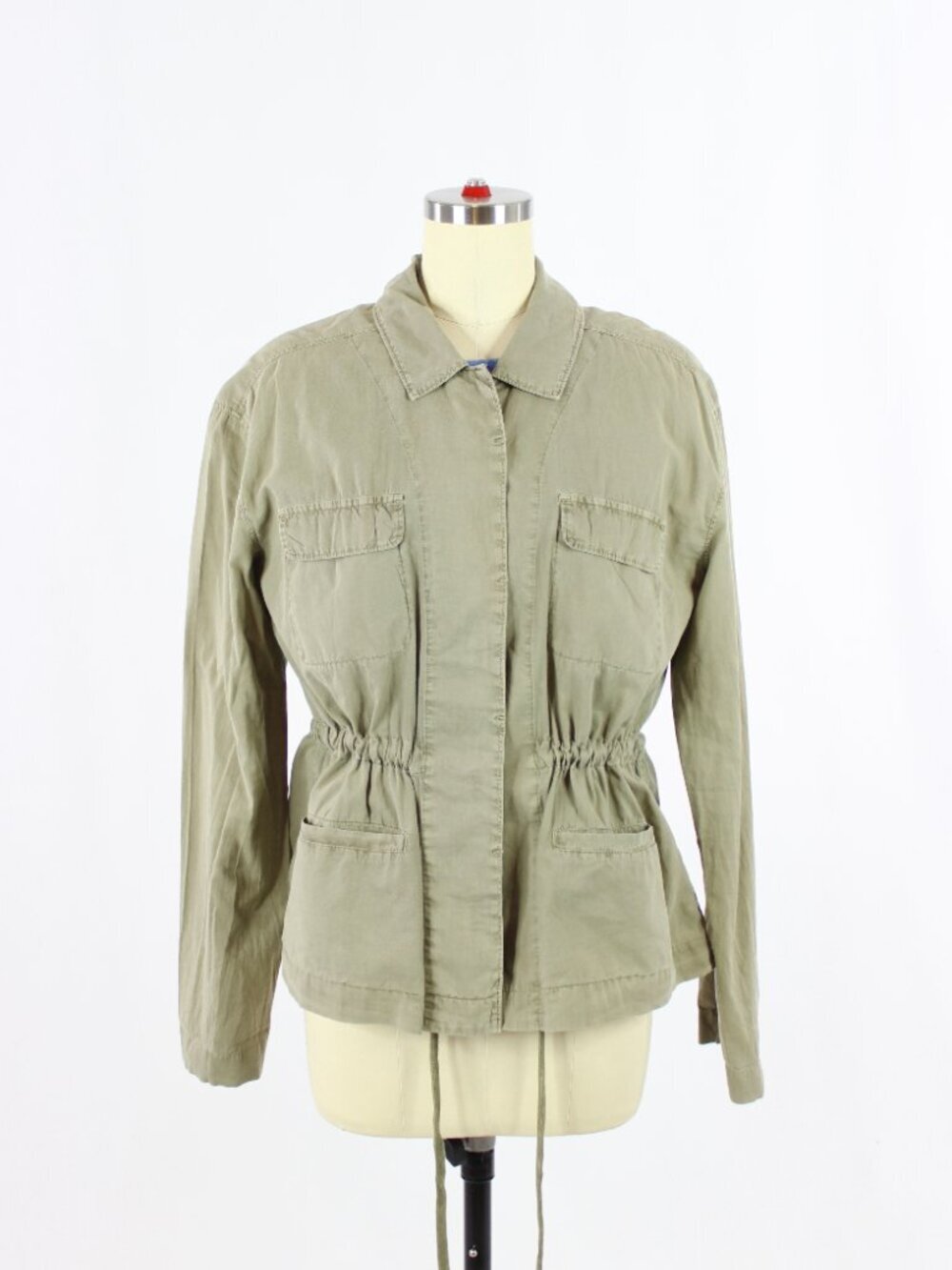 JAMES PERSE Army Green 100% Cotton Voile Drawstring Utility Jacket, Size 3/L